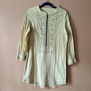 Flannel Brand Australian Cotton Tunic Dress Embroidered White Boho 1 XS